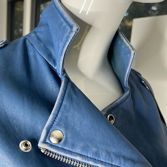 IRO ASHVILLE SZ 36 / US 4 LAMB LEATHER JACKET BLUE DENIM - Picture 13 of 16